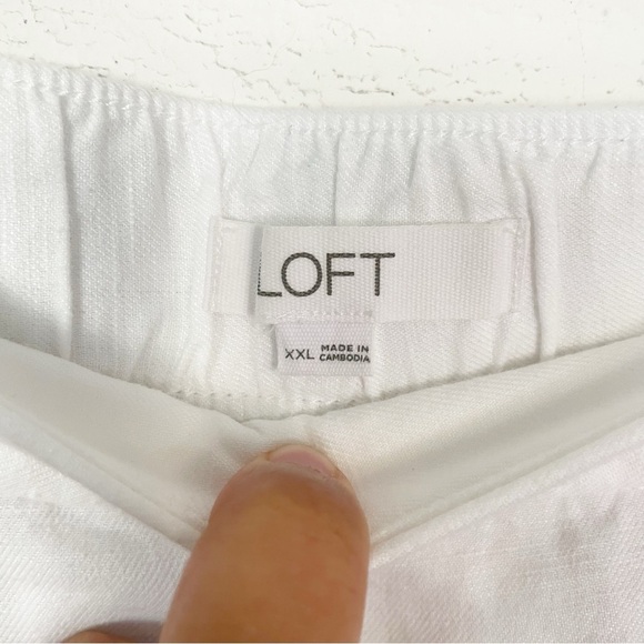 LOFT Women's Wide Leg Crop High Rise White Linen Stretchy Waist Pants Size XXL - Picture 3 of 10